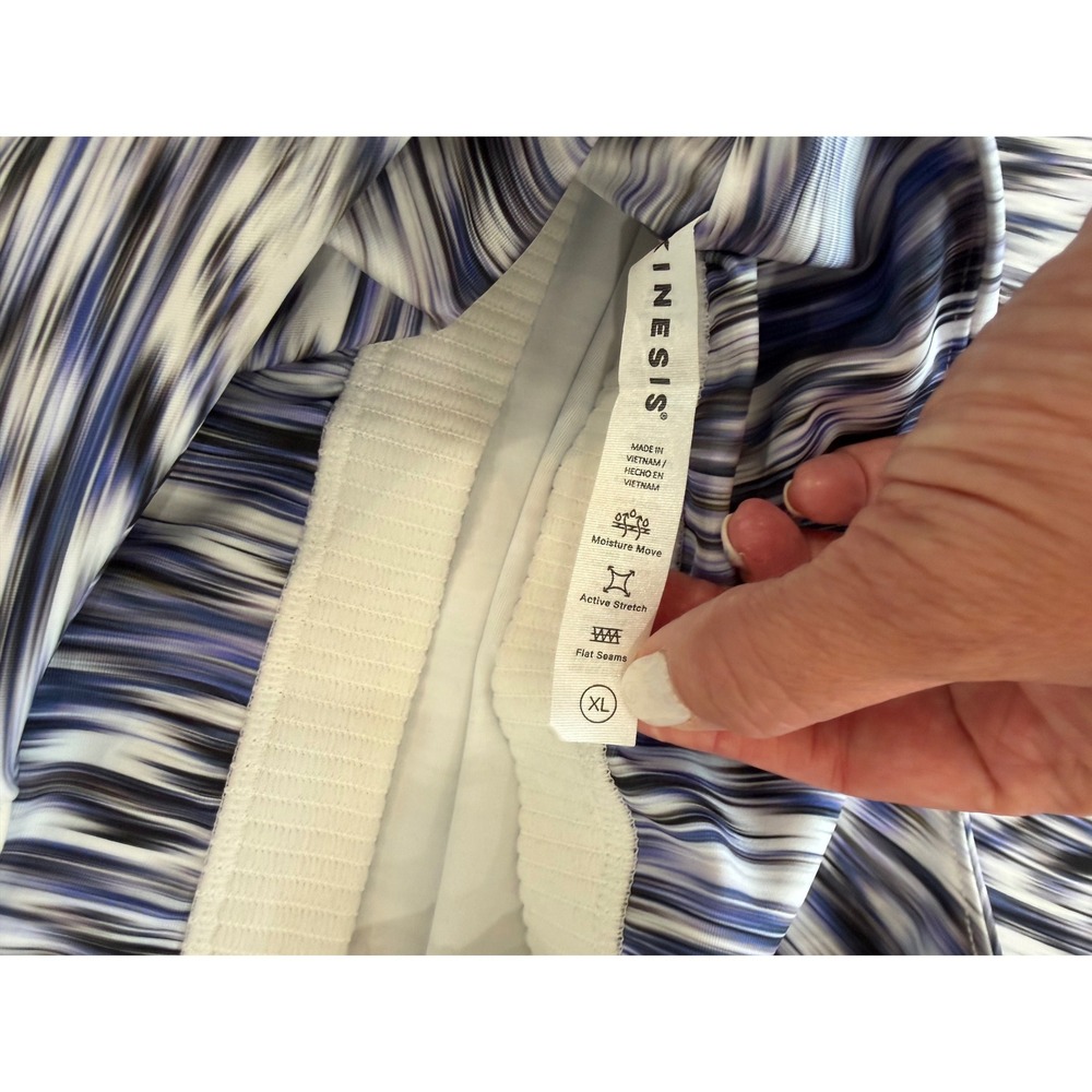 Kinesis Abstract Print Activewear Set Women 1X Blue White Tank Leggings Pockets - Picture 9 of 10